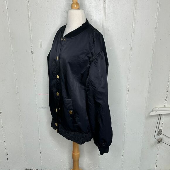 Victoria's Secret Sport Black Bomber Jacket Snap Button Lightweight Oversized L - Picture 5 of 11